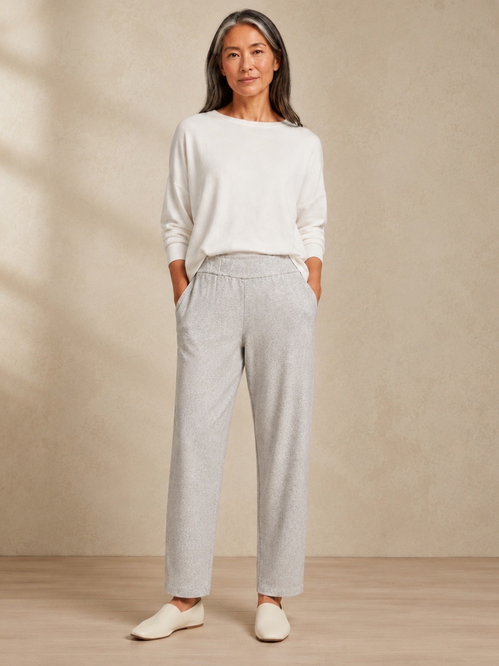 NWOT Eileen Fisher Organic Cotton Blend Pull-On Straight Leg Lounge Pants